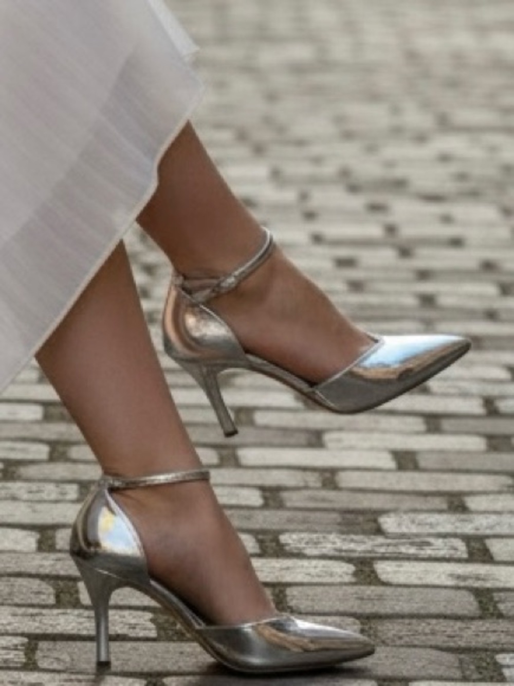 Marc Fisher Metallic Silver Pointed Ankle-Strap Heels